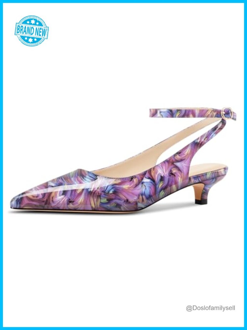 Women's Kitten Heel Slingback Pumps Pointed Toe Faux Leather Ankle Strap